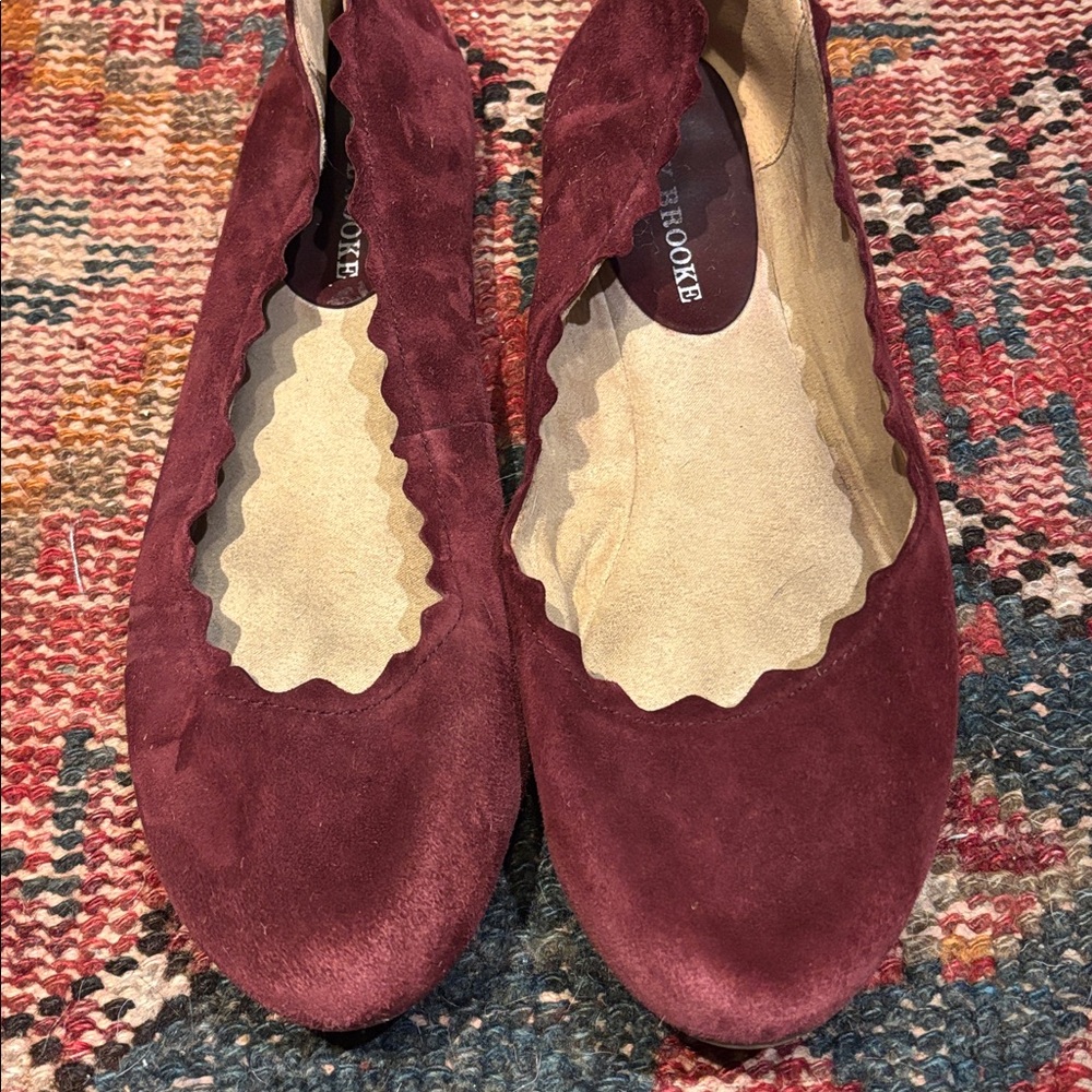 Audrey Brooke Burgundy Scalloped Flats